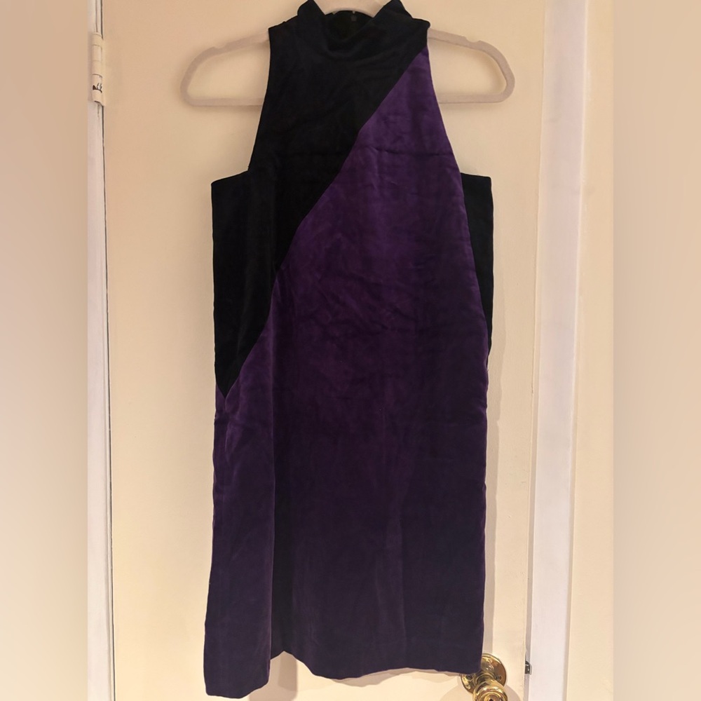Versace Collection High Neck Purple Velvet Mini Dress